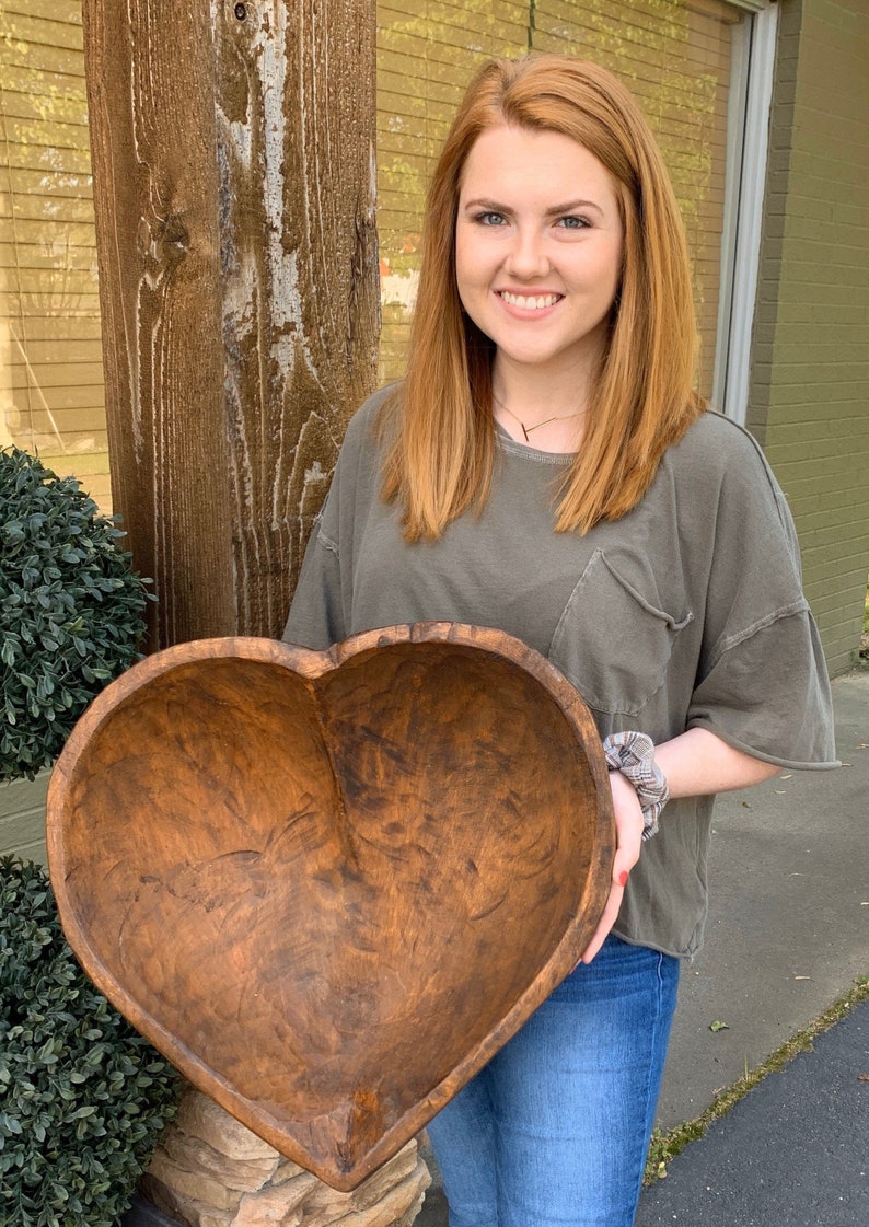 Huge Heart Carved Wood Dough Bowl FOOD SAFE Rustic Farmhouse Etsy