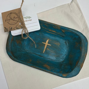 Small Mini Prayer Bowl Dough Bowl Cross religious gifts farmhouse rustic catch all. Turquoise distressed Single Cross