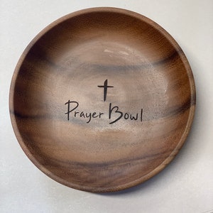 Round Prayer Bowl, Wood Bowl Cross religious gifts farmhouse rustic, catch all. trinket, mens gift, faith gift. Sympathy gift image 5