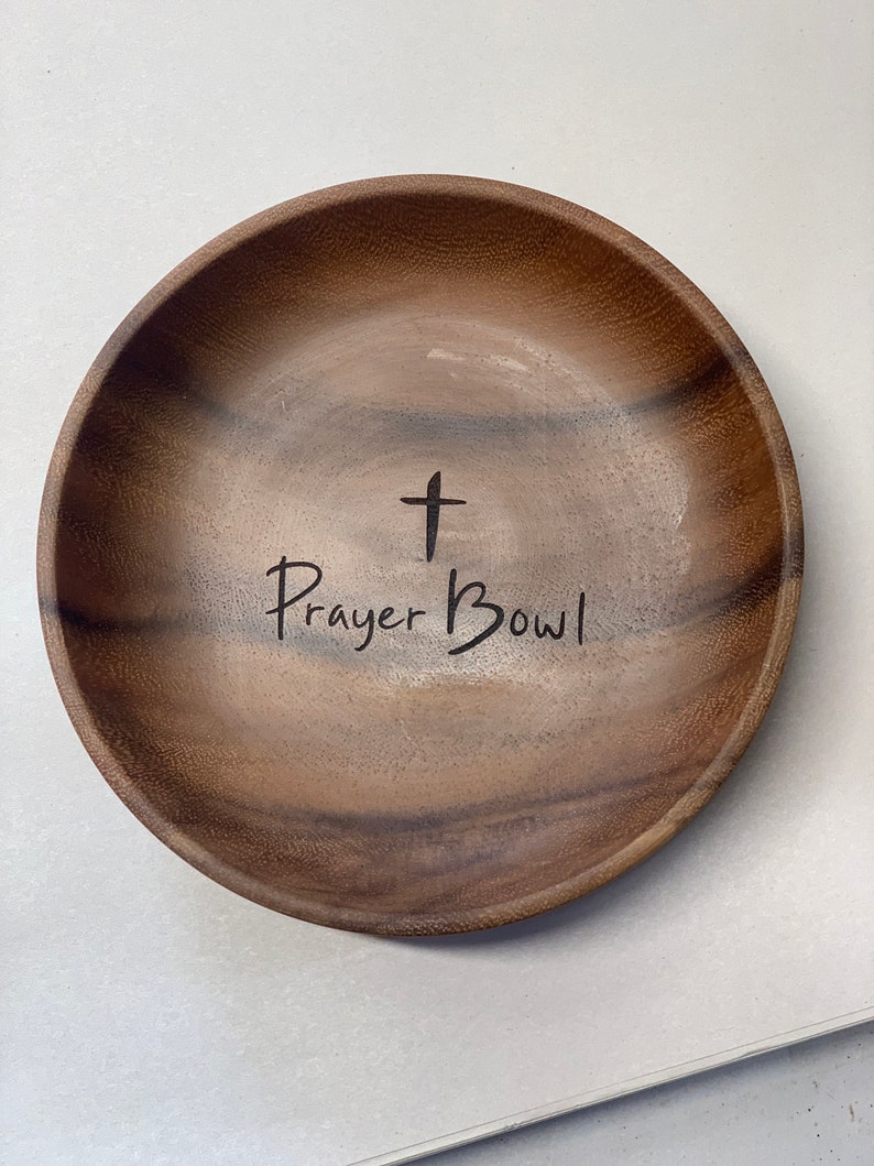 Round Prayer Bowl, Wood Bowl Cross religious gifts farmhouse rustic, catch all. trinket, mens gift, faith gift. Sympathy gift image 5