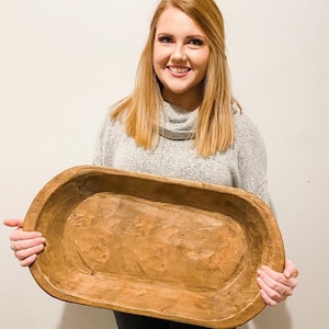 Large Wood Hand Carved Dough Bowl Rustic Farmhouse Decorative Bowl Bowls by Kim image 1