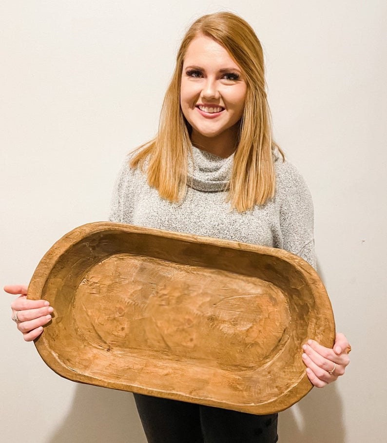 Large Wood Hand Carved Dough Bowl Rustic Farmhouse Decorative Bowl Bowls by Kim image 1