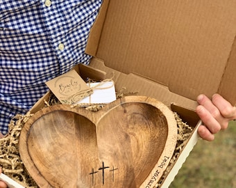 EXPRESS SHIPPING, Mothers Day, ready to ship, New Heart Prayer Bowl Modern Cross religious gifts farmhouse rustic catch all. Wood