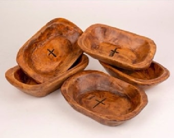 Small Mini Prayer Bowl Dough Bowl Cross religious gifts farmhouse rustic catch all. Natural Wood
