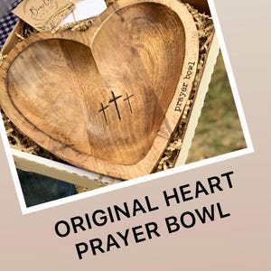 Original Heart, Prayer Bowl, Wood Bowl Cross religious gifts farmhouse rustic, catch all. trinket, mens gift, faith gift. Sympathy gift