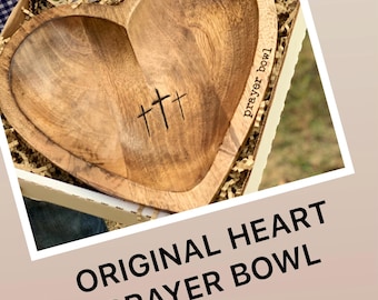 Original Heart, Prayer Bowl, Wood Bowl Cross religious gifts farmhouse rustic, catch all. trinket, mens gift, faith gift. Sympathy gift
