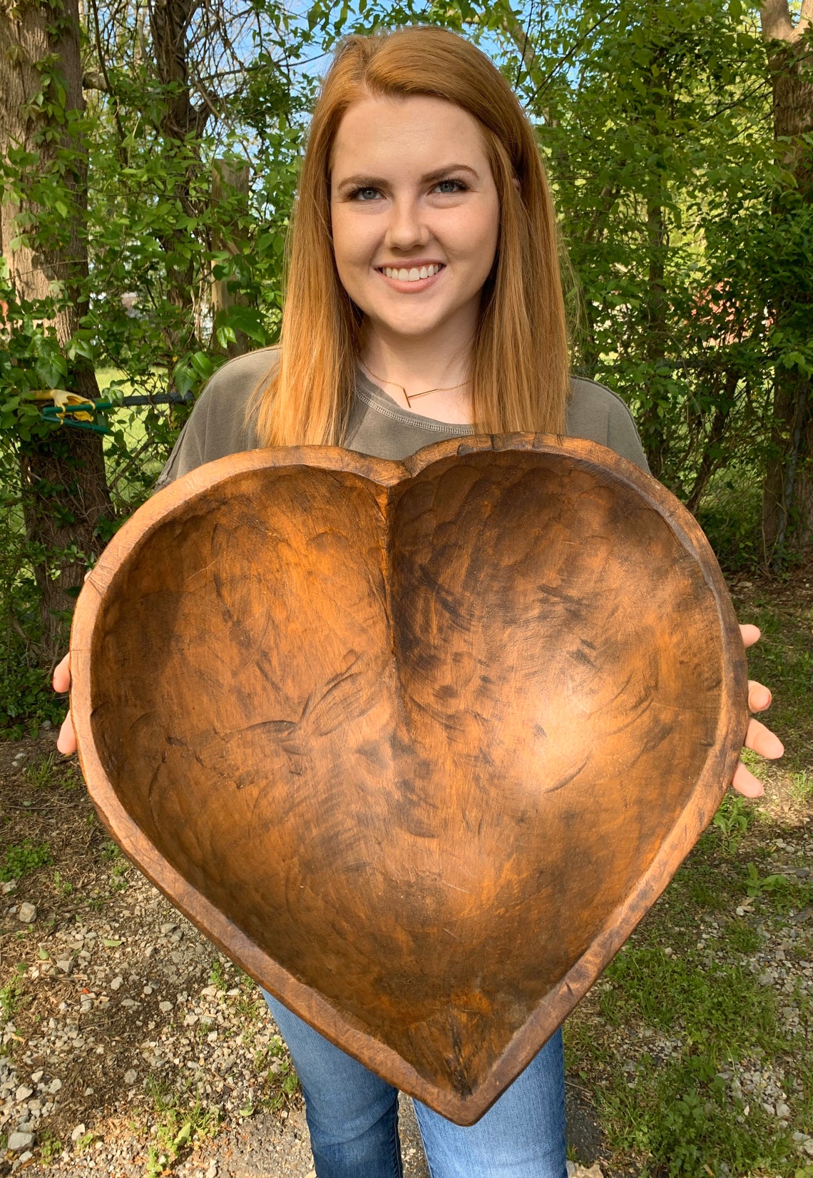 Huge Heart Wood Dough Bowl Rustic Farmhouse Unique Gift Etsy