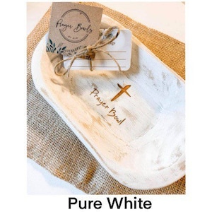Small Hand Carved Prayer Dough Bowl with Cross, Rustic Farmhouse Decor
