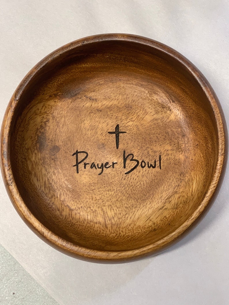 Round Prayer Bowl, Wood Bowl Cross religious gifts farmhouse rustic, catch all. trinket, mens gift, faith gift. Sympathy gift image 3