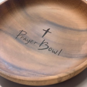 Round Prayer Bowl, Wood Bowl Cross religious gifts farmhouse rustic, catch all. trinket, mens gift, faith gift. Sympathy gift image 2