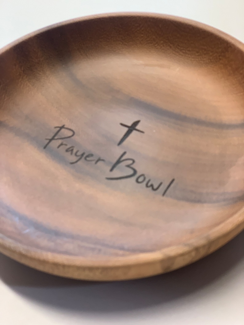 Round Prayer Bowl, Wood Bowl Cross religious gifts farmhouse rustic, catch all. trinket, mens gift, faith gift. Sympathy gift image 2