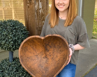 Huge Heart Wood Dough Bowl Rustic Farmhouse Unique Gift