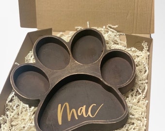 Personalized Paw Print Wood Bowl Tray Rustic Farmhouse Unique Gift. Animal Gift. Dog lover Gift