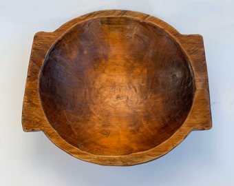 Large Round Food Safe Wood Dough Bowl | Hand Carved | Food-Safe | Rustic | Farmhouse | Food Safe Wood Bowl