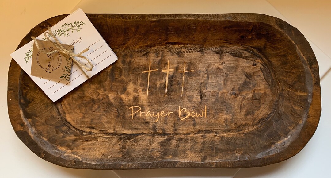 Wooden Prayer Bowl Dough Bowl Rustic Farmhouse Wood Cross Sympathy Gift