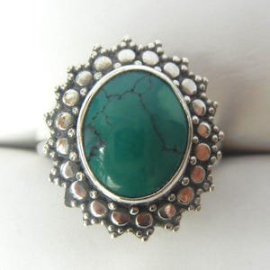 Vintage Bali Turquoise Sterling Silver Ring - Size 8.75