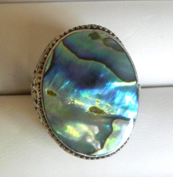 Bali Abalone Sterling Silver Ring: Iridescent Pau… - image 5