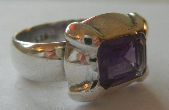 Vintage sterling silver and amethyst classic ring… - image 6