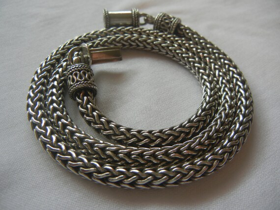 Bali wheat chain with toggle Vintage 20 Bali wheat chain sterling silver 30.2 grams 4.5mm Silver woven chain Mens Bali wheat chain.