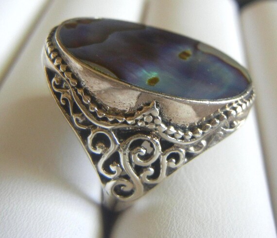 Bali Abalone Sterling Silver Ring: Iridescent Pau… - image 6