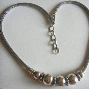 Vintage Bali wheat chain large ball necklace adjustable to 20-1/2&quot; sterling silver 52 grams.  Bali wheat chain necklace. Bali silver jewelry