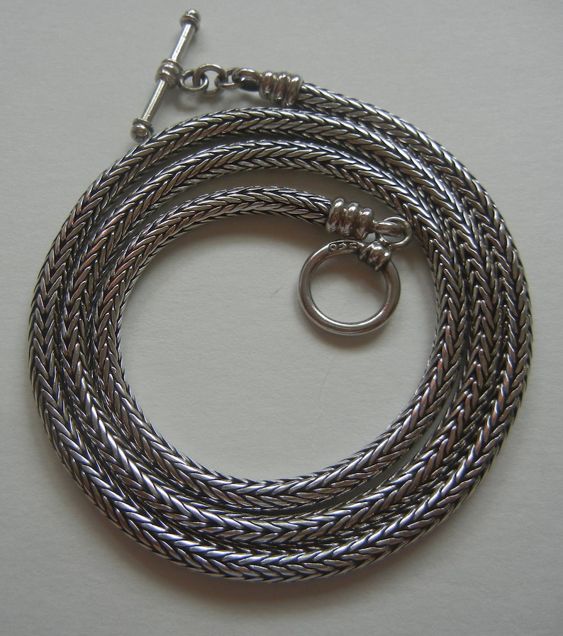 Bali wheat chain with toggle Vintage 20 Bali wheat chain sterling silver 30.2 grams 4.5mm Silver woven chain Mens Bali wheat chain.
