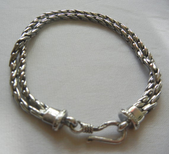 Double wheat chain Bali bracelet sterling silver … - image 5