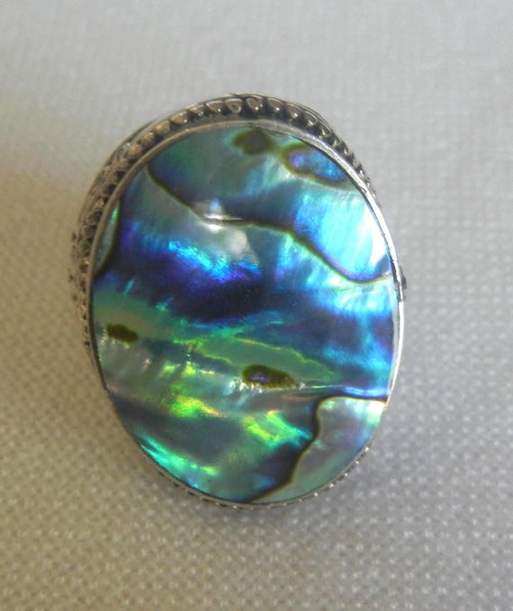 Bali Abalone Sterling Silver Ring: Iridescent Pau… - image 1