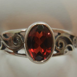 Garnet & sterling silver cut out ring band 2.8 grams, 3/8&quot;x1/2&quot;, size 6 3/4.  Garnet ring.  Garnet silver jewelry.  Garnet cut out ring band
