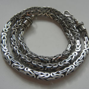 18&quot; Bali Byzantine 4.1mm square link chain sterling silver 49.4 grams.  Bali Byzantine silver chain.  Silver Bali jewelry.  18&quot; Silver chain