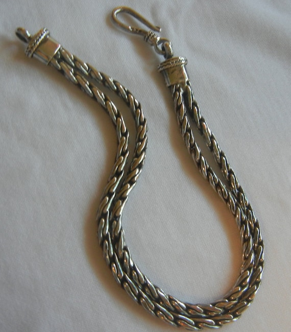 Double wheat chain Bali bracelet sterling silver … - image 3
