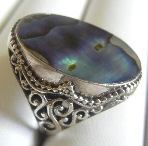 Bali Abalone Sterling Silver Ring: Iridescent Pau… - image 4