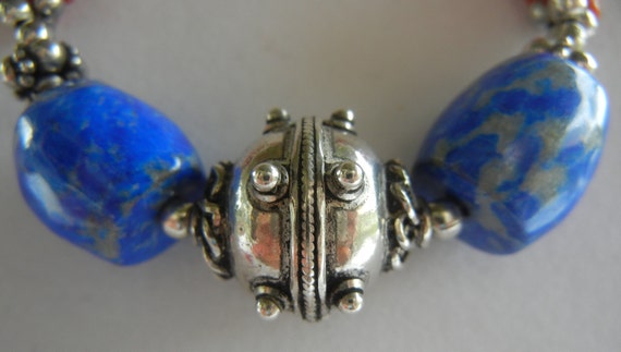 Vintage sterling silver, lapis lazuli and coral R… - image 6