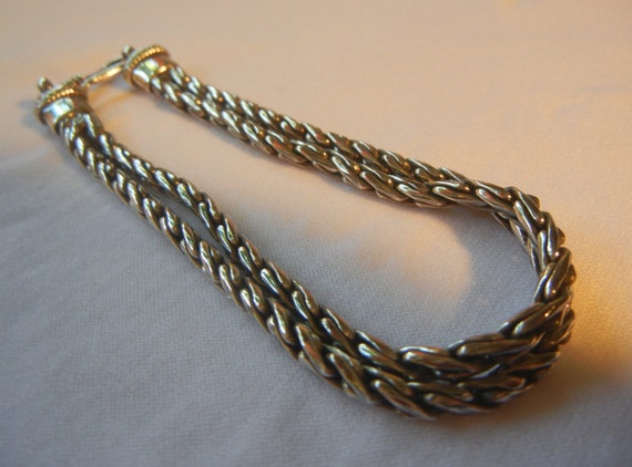 Double wheat chain Bali bracelet sterling silver … - image 1