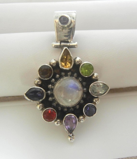 Sterling Silver Moonstone Gemstone Pendant: Colorful Multi-Gemstone Jewelry