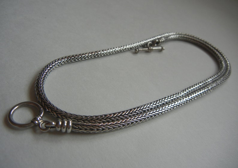 Bali wheat chain with toggle Vintage 20 Bali wheat chain sterling silver 30.2 grams 4.5mm Silver woven chain Mens Bali wheat chain.
