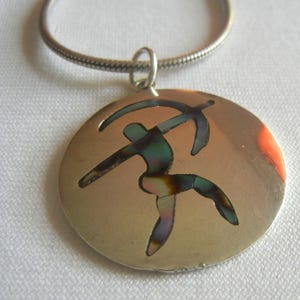 Sagittarius archer pendant inlaid abalone & 18-1/2&quot; sterling silver chain, 19 grams.  Silver Zodiac pendant.  Sagittarius silver necklace.