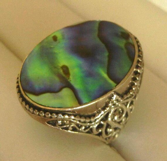 Bali Abalone Sterling Silver Ring: Iridescent Pau… - image 3