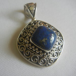 Large Bali Suarti lapis & sterling silver pendant, 23.1 grams, 2-1/8&quot; x 1-3/8&quot;.  Lapis silver pendant.  Lapis silver jewelry.  Bali pendant.