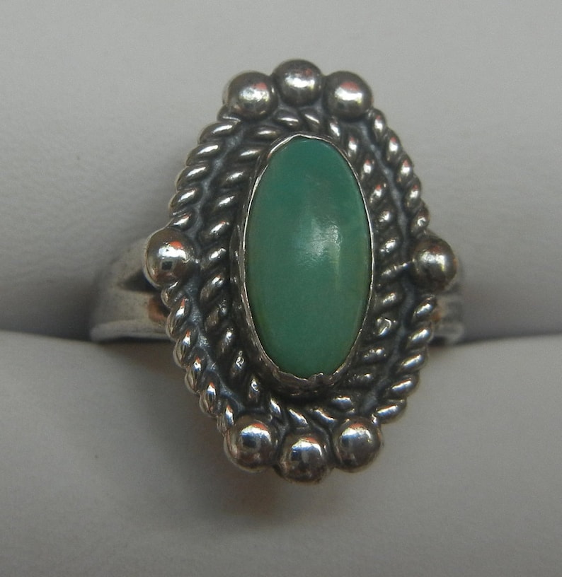 Vintage Bell Trading Post Navajo turquoise & sterling silver size 6.5 ring, 4 grams, 3/4x 1/2. Bell Trading jewelry. Native American ring image 7