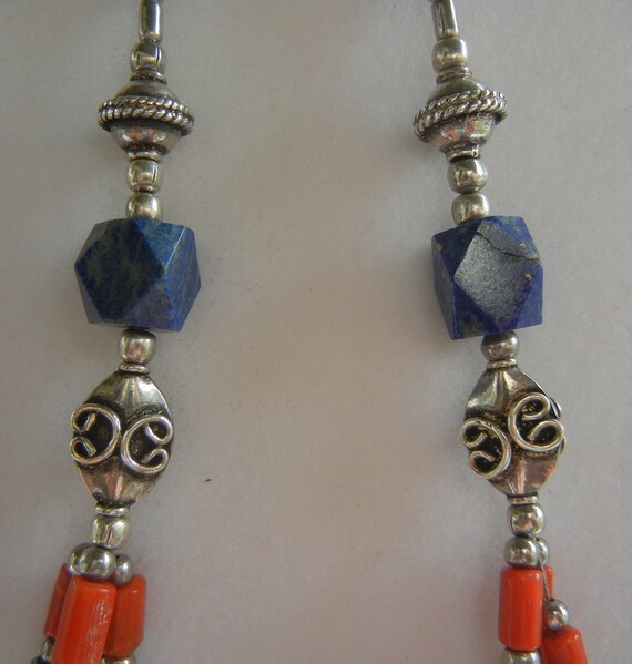 Vintage sterling silver, lapis lazuli and coral R… - image 7