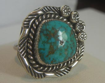 Navajo Turquoise Sterling Silver Ring, Size 7.25