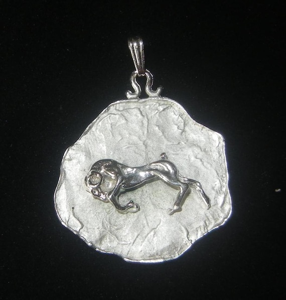 Brutalist Sterling Silver Aries Ram Pendant: Zodiac Jewelry