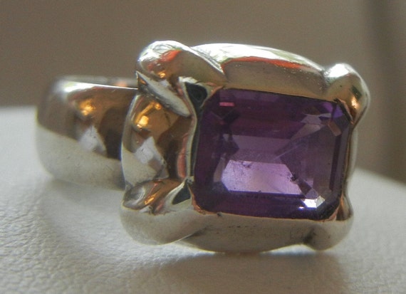 Vintage sterling silver and amethyst classic ring… - image 4