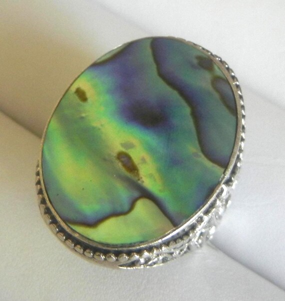 Bali Abalone Sterling Silver Ring: Iridescent Pau… - image 2