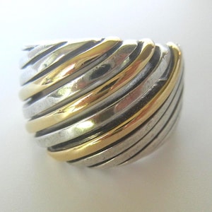 Vintage Sterling Silver & 14K Gold Banded Ring, Size 9