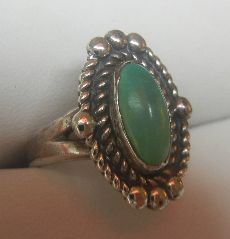 Vintage Bell Trading Post Navajo turquoise & sterling silver size 6.5 ring, 4 grams, 3/4x 1/2. Bell Trading jewelry. Native American ring image 3