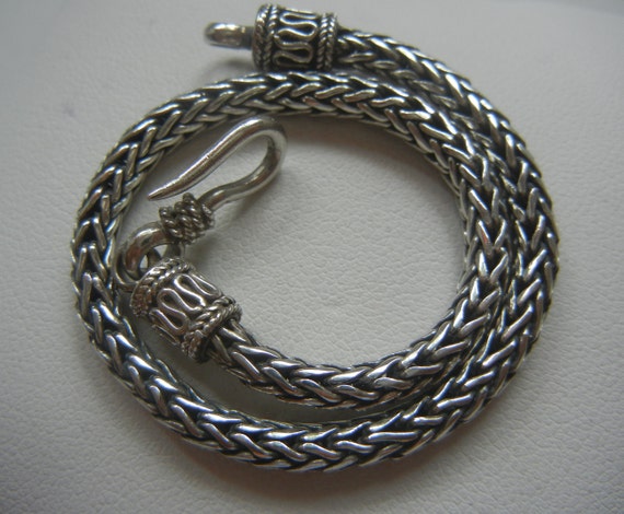 Bali wheat chain with toggle Vintage 20 Bali wheat chain sterling silver 30.2 grams 4.5mm Silver woven chain Mens Bali wheat chain.