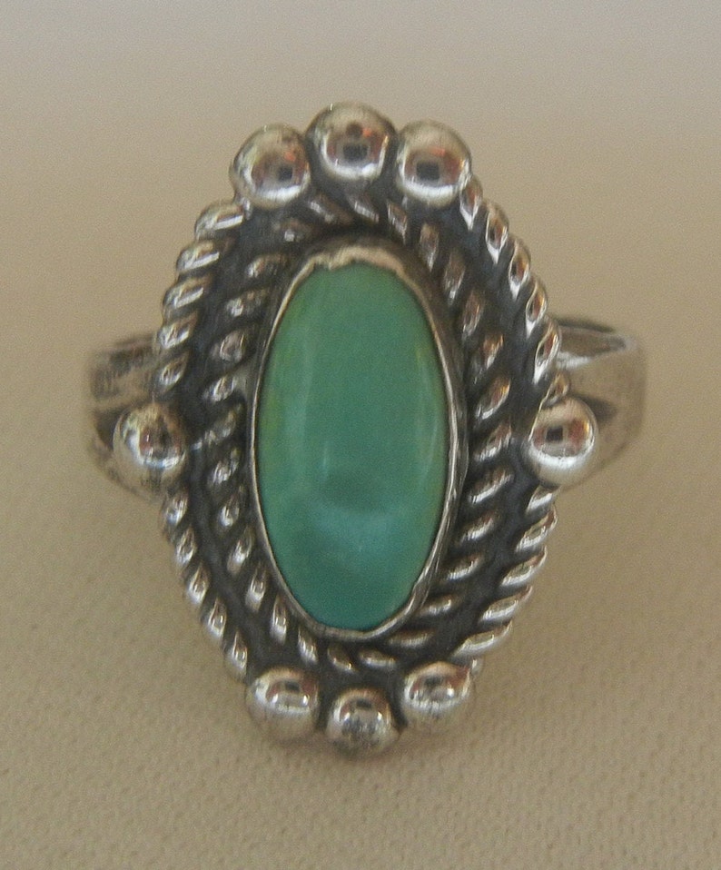 Vintage Bell Trading Post Navajo turquoise & sterling silver size 6.5 ring, 4 grams, 3/4x 1/2. Bell Trading jewelry. Native American ring image 5
