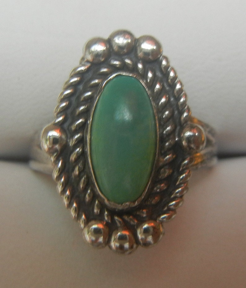Vintage Bell Trading Post Navajo turquoise & sterling silver size 6.5 ring, 4 grams, 3/4x 1/2. Bell Trading jewelry. Native American ring image 2